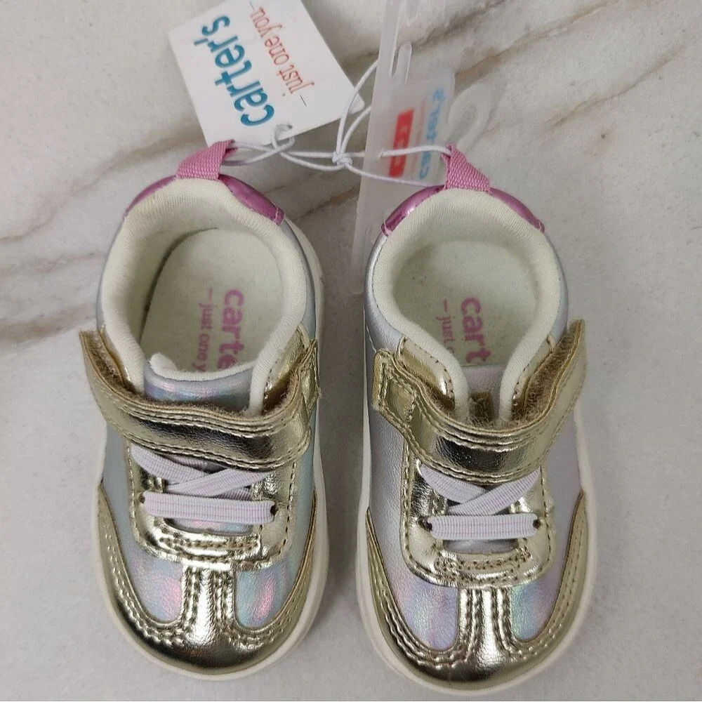 NWT Carter's Sammie Gold Silver Metallic Shimmer Baby Toddler Girls Sneakers, 3